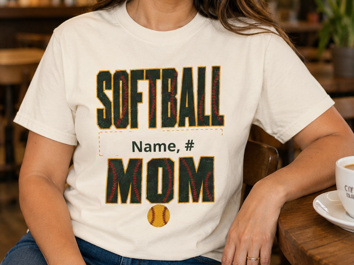 Softball Mom tee with name and number