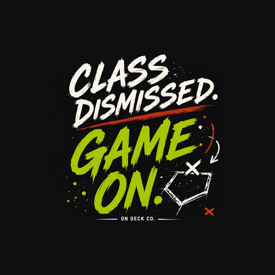Class Dismissed Game On tee design in brush lettering with a chalk play diagram