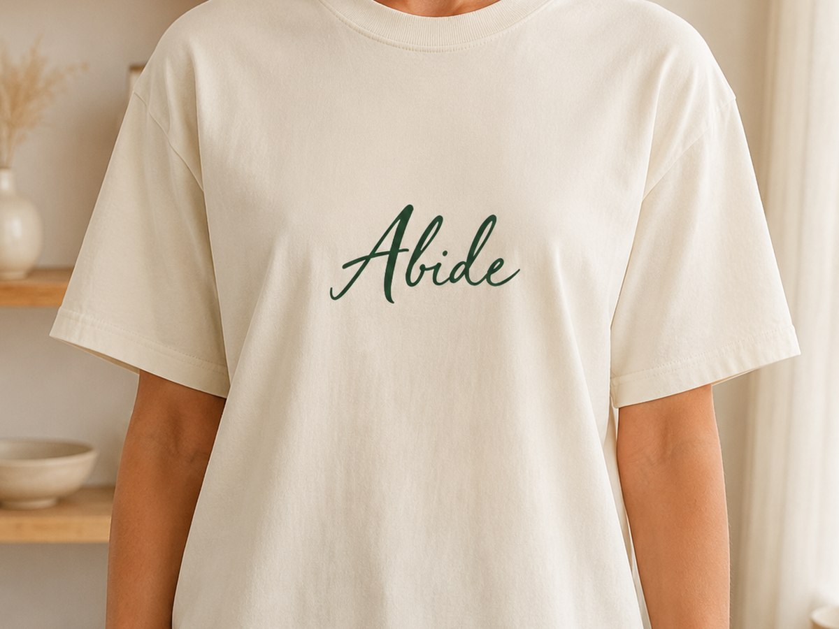 Abide script tee in cream and green