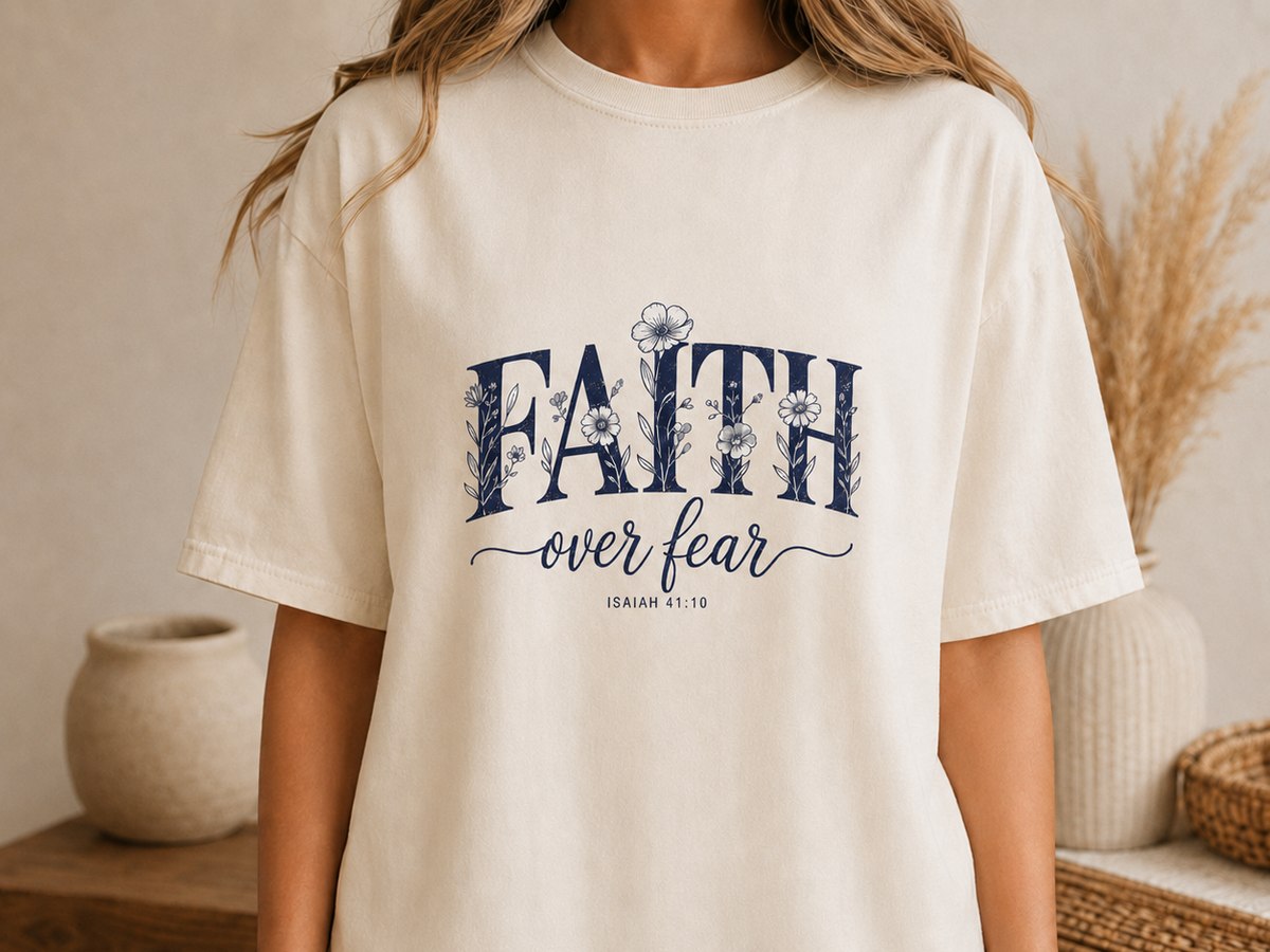 Faith over fear floral tee, Isaiah 41:10