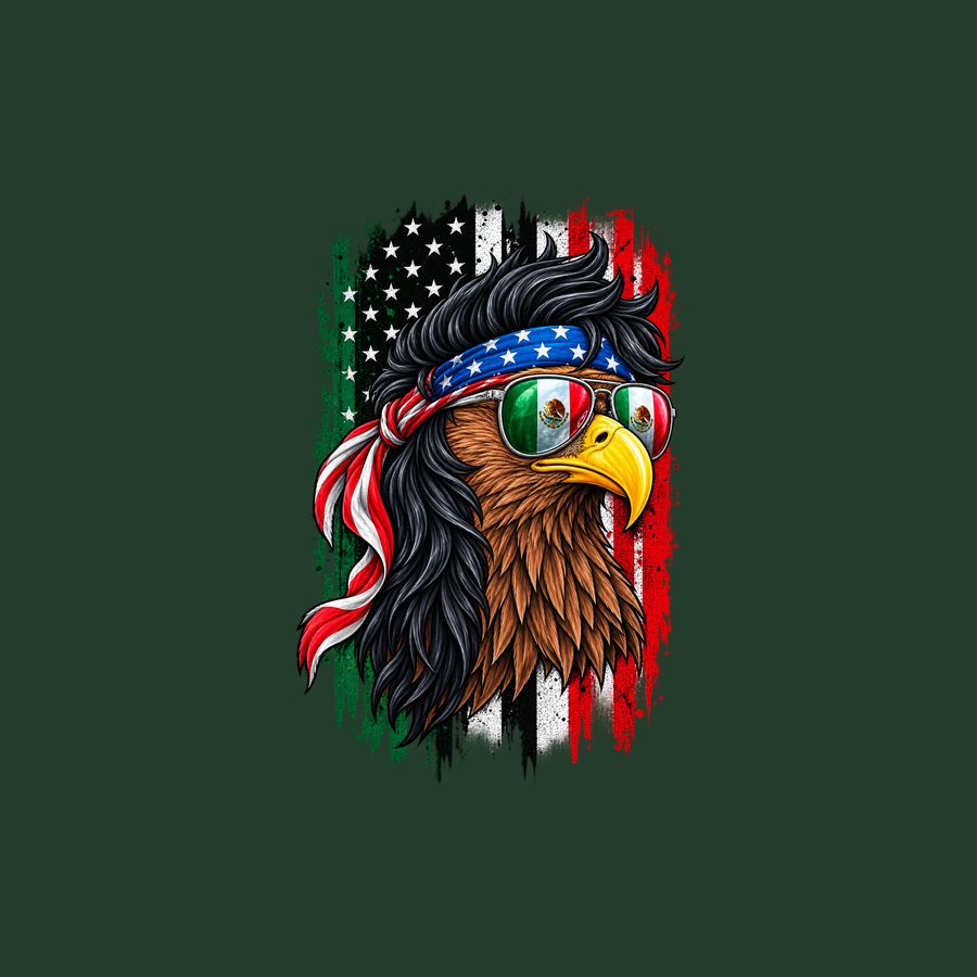 Eagle with bandana over a worn flag background