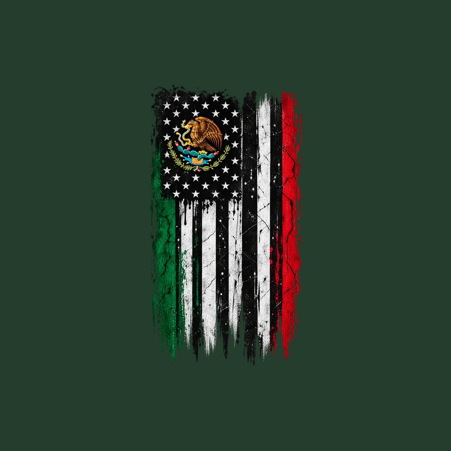 Mexican American flag in black and flag colors, distressed