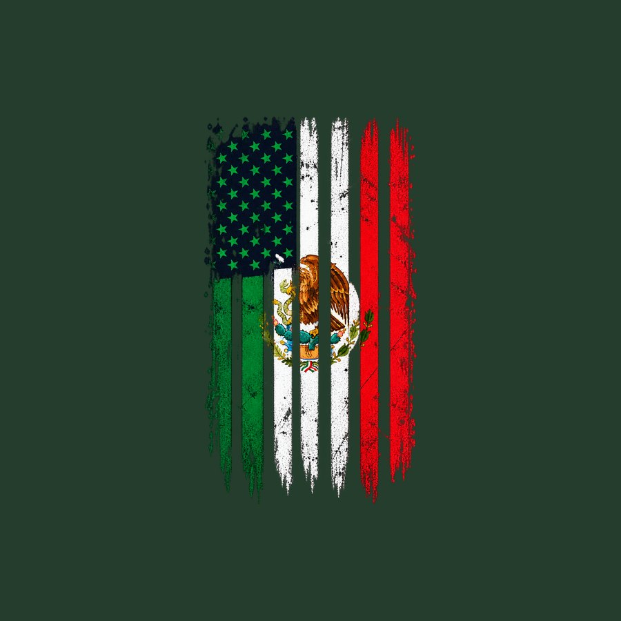 Blended Mexican and American flag in dark worn ink