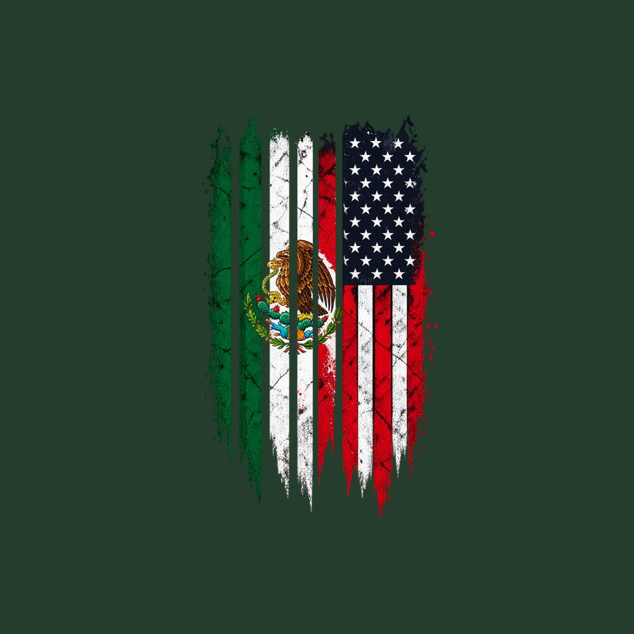 Mexican and American flags standing side by side