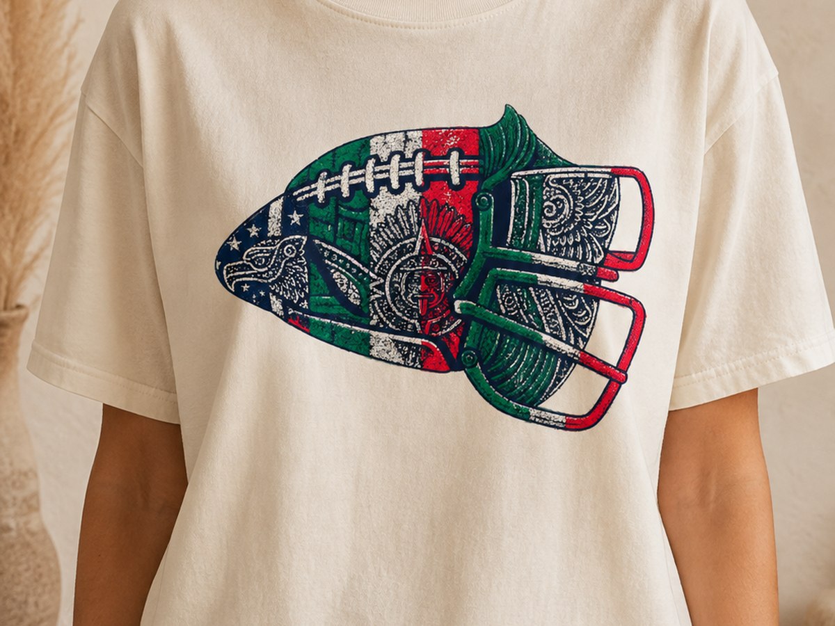 Football helmet with Aztec patterns in flag colors