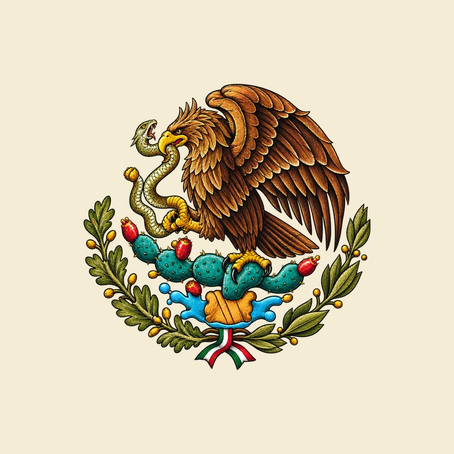 Detailed Mexican eagle and nopal illustration