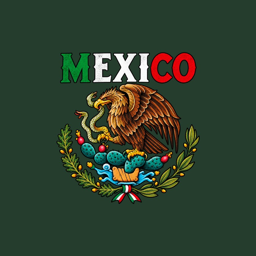 MEXICO lettering over the full coat of arms