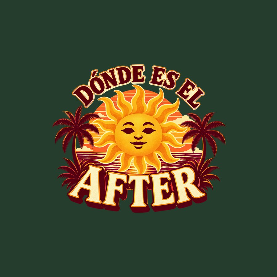 Donde es el after tee design with smiling sun and palms