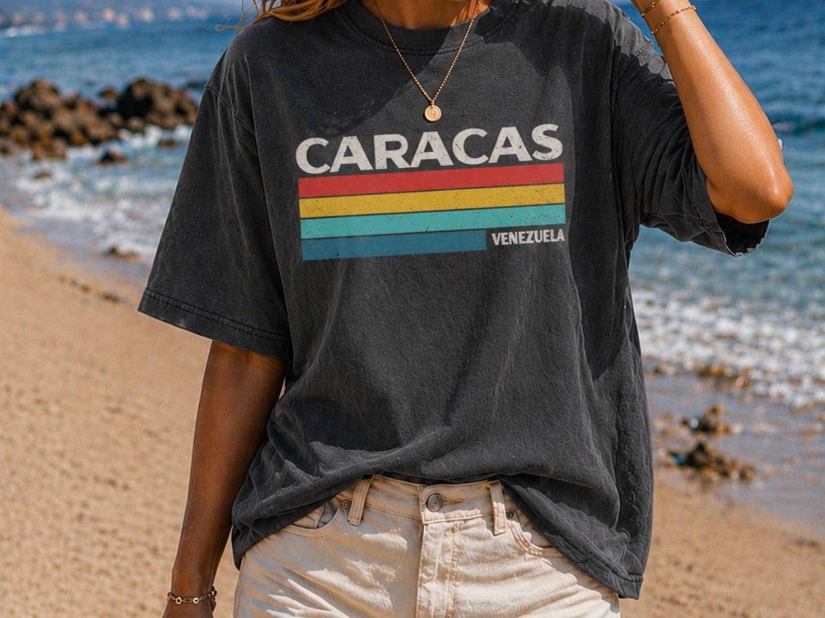 Caracas Venezuela retro stripes tee pressed by On Deck Co.