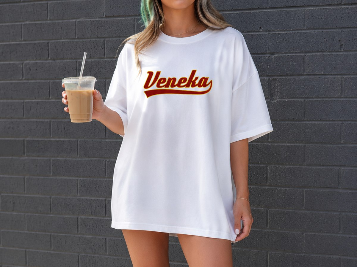 Veneka baseball script tee pressed by On Deck Co.