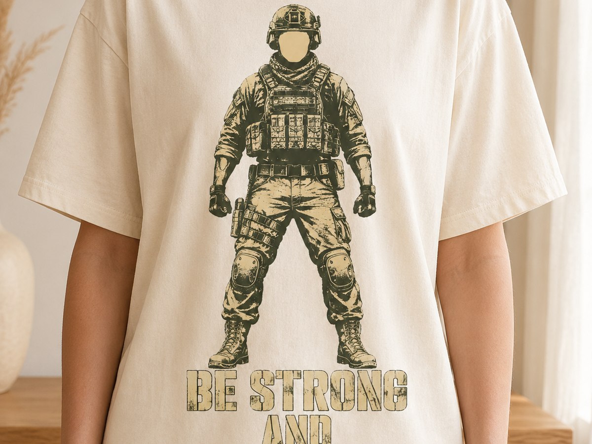 Soldier silhouette tee with be strong and courageous