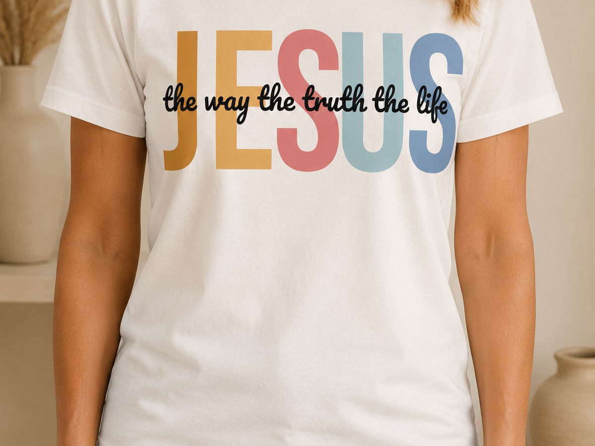 Jesus the way the truth the life tee in muted color lettering