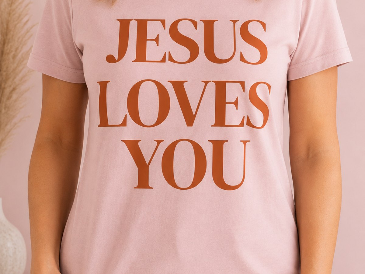 Jesus loves you tee in large block letters