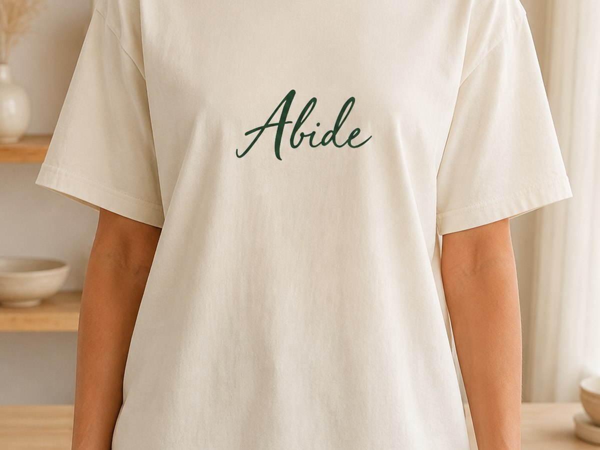 Abide script lettering tee in green ink