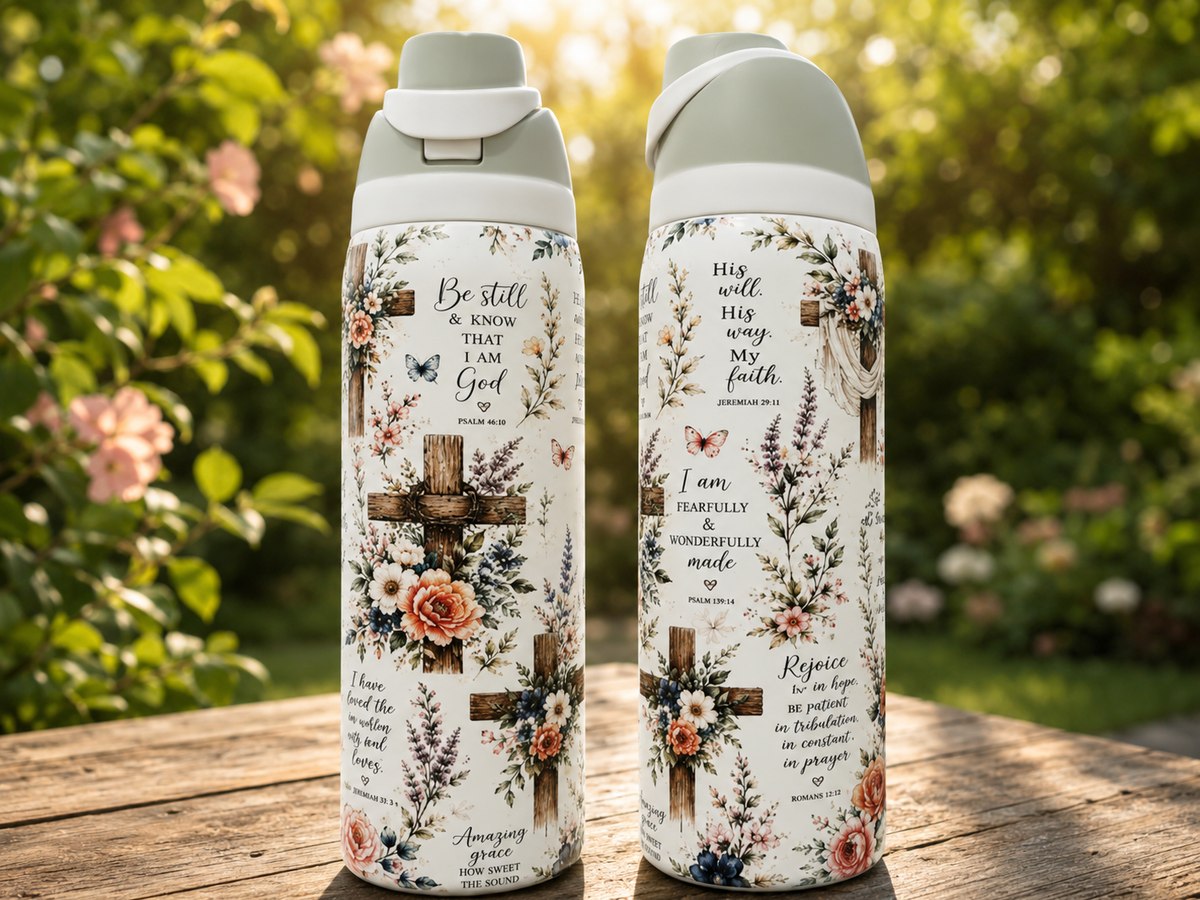 Floral tumblers with Psalm 46:10 and Psalm 139