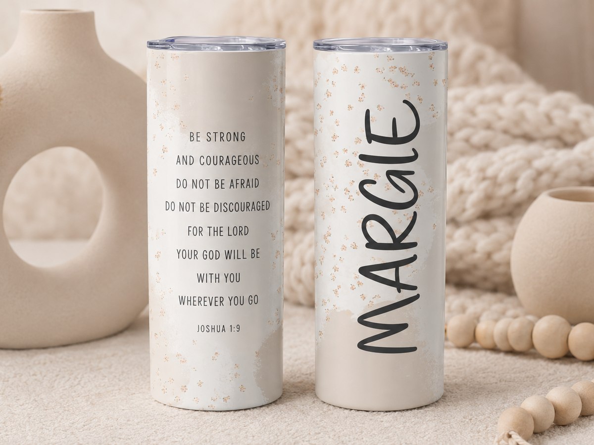 Tumbler with Joshua 1:9 and a name