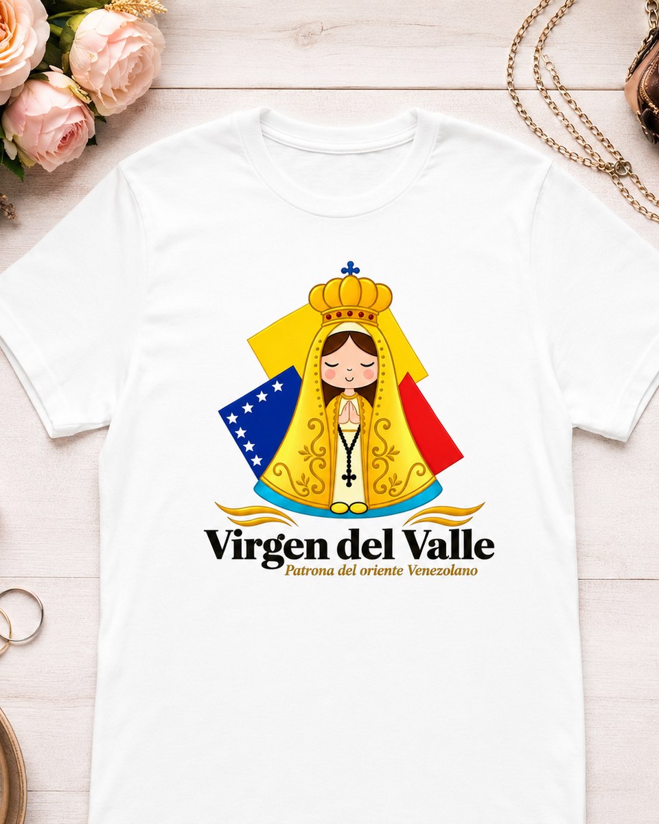 Virgen del Valle design with the Venezuelan flag behind
