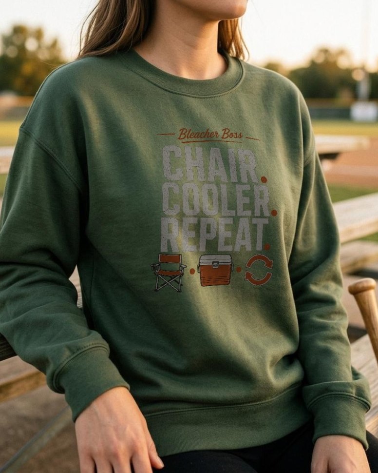 On Deck Co. Chair Cooler Repeat crewneck on a sports mom in the bleachers