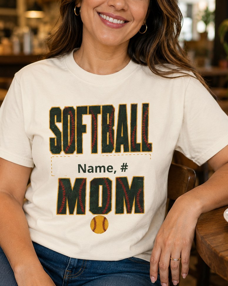 Softball mom wearing a Bleacher Boss tee at the field