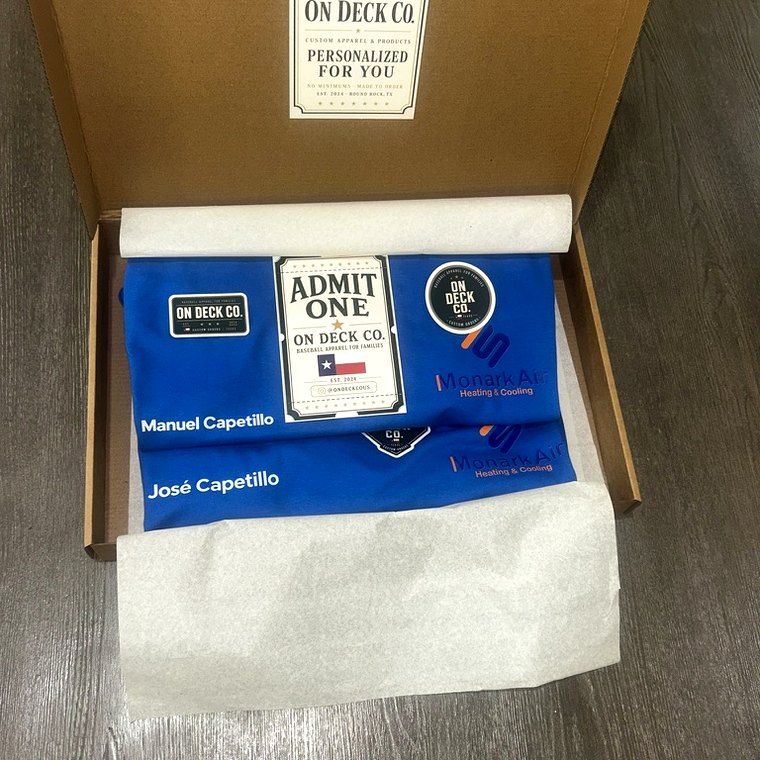 On Deck Co. custom order packed in a branded box