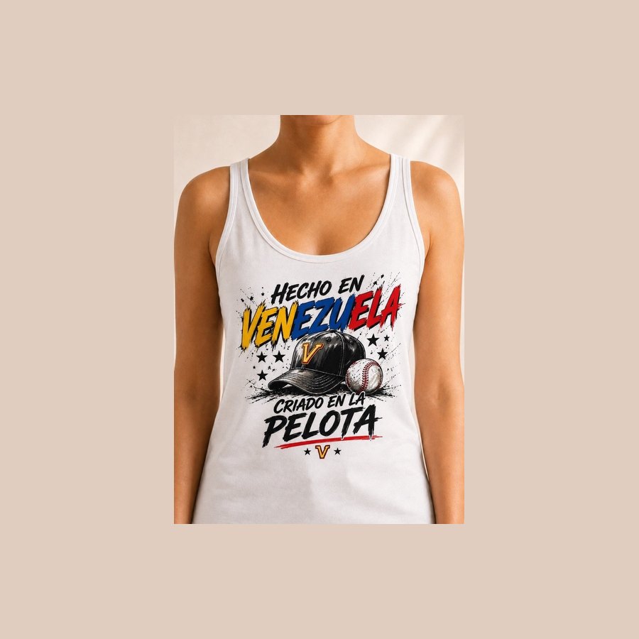 Hecho en Venezuela criado en la pelota tank top with a cap and baseball