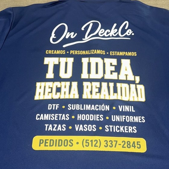 On Deck Co. branded work tee printed with a full back design